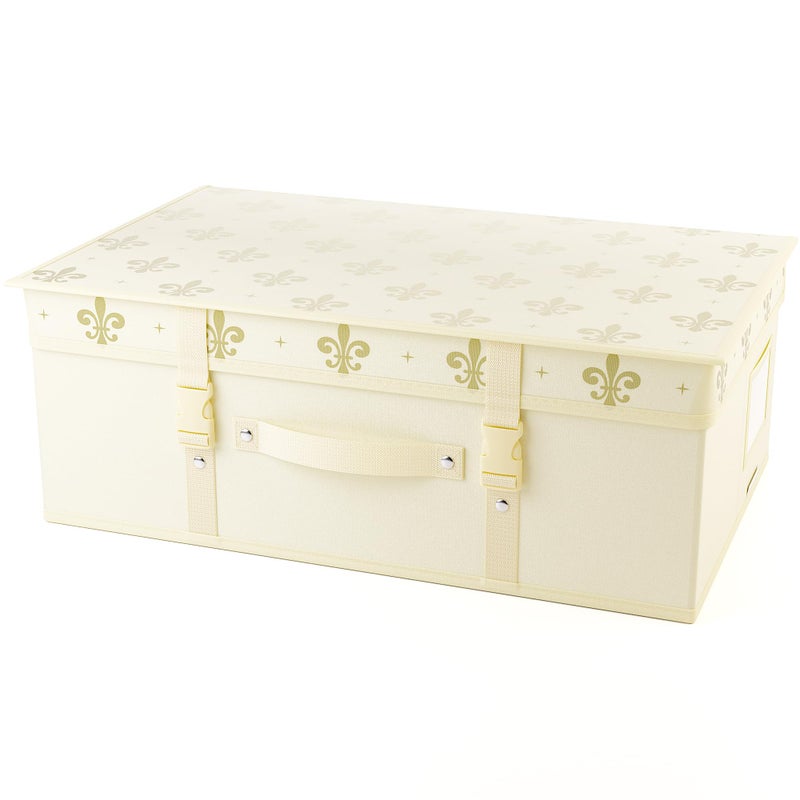 HANGERWORLD Wedding Dress Storage Box with Acid Free Tissue - Medium, Ivory Gold Fleur de Lis Pattern - Image 1